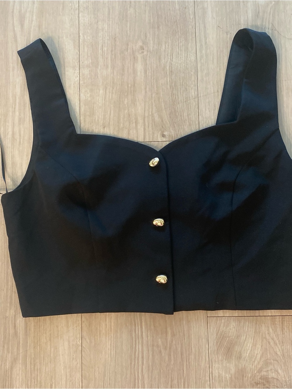 Sincerely Jules Black Cropped Bustier Top with Gold Buttons